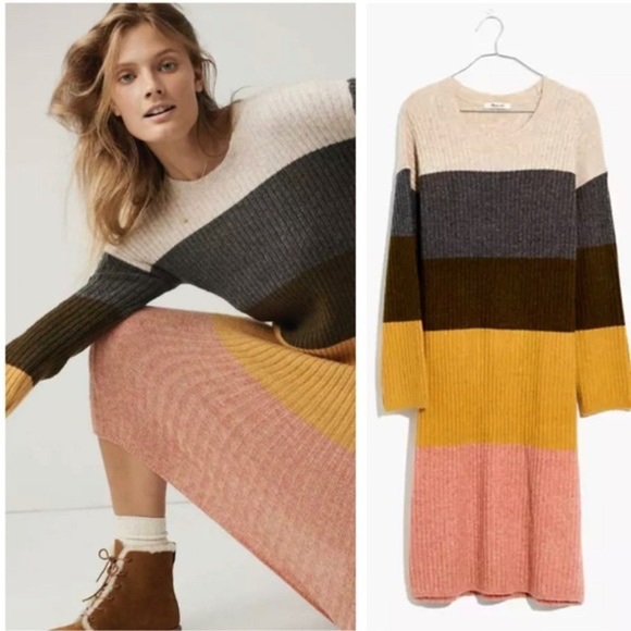 MADEWELL Colorblock Midi Sweater Dress in Coziest Yarn, size L - Picture 1 of 15